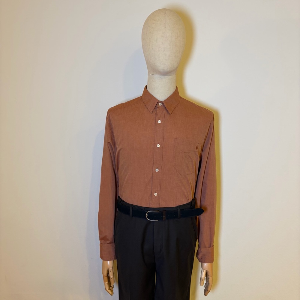 Volcom Men's Classic Fit Button Down Shirt Orange Rust Large
